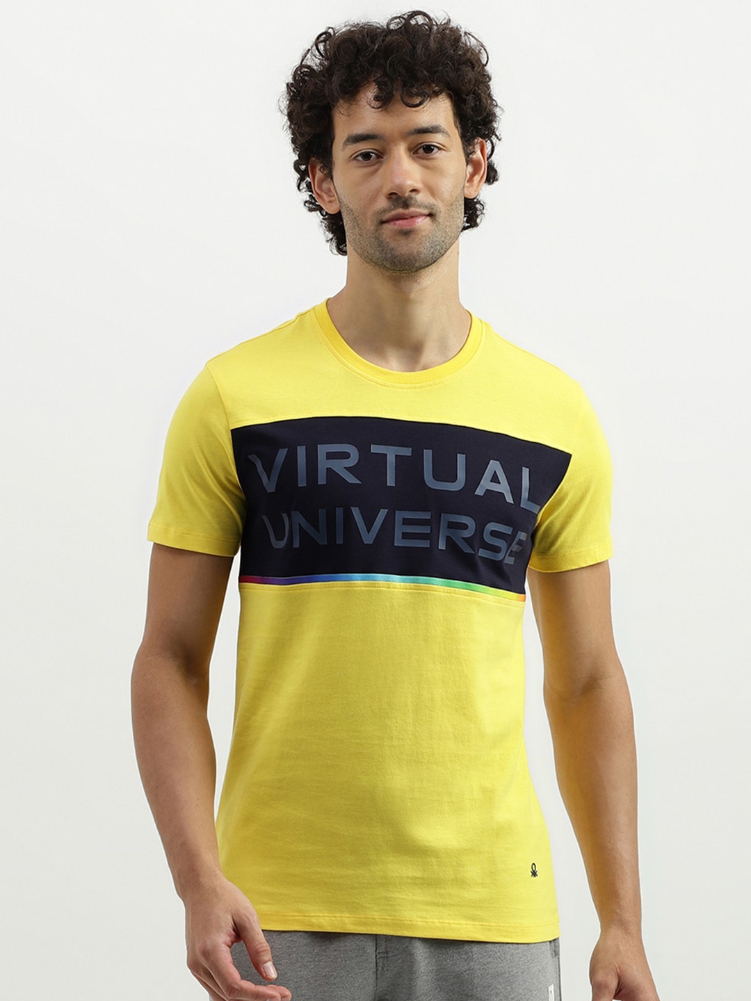 

United Colors of Benetton Typography Printed Pure Cotton T-shirt, Yellow