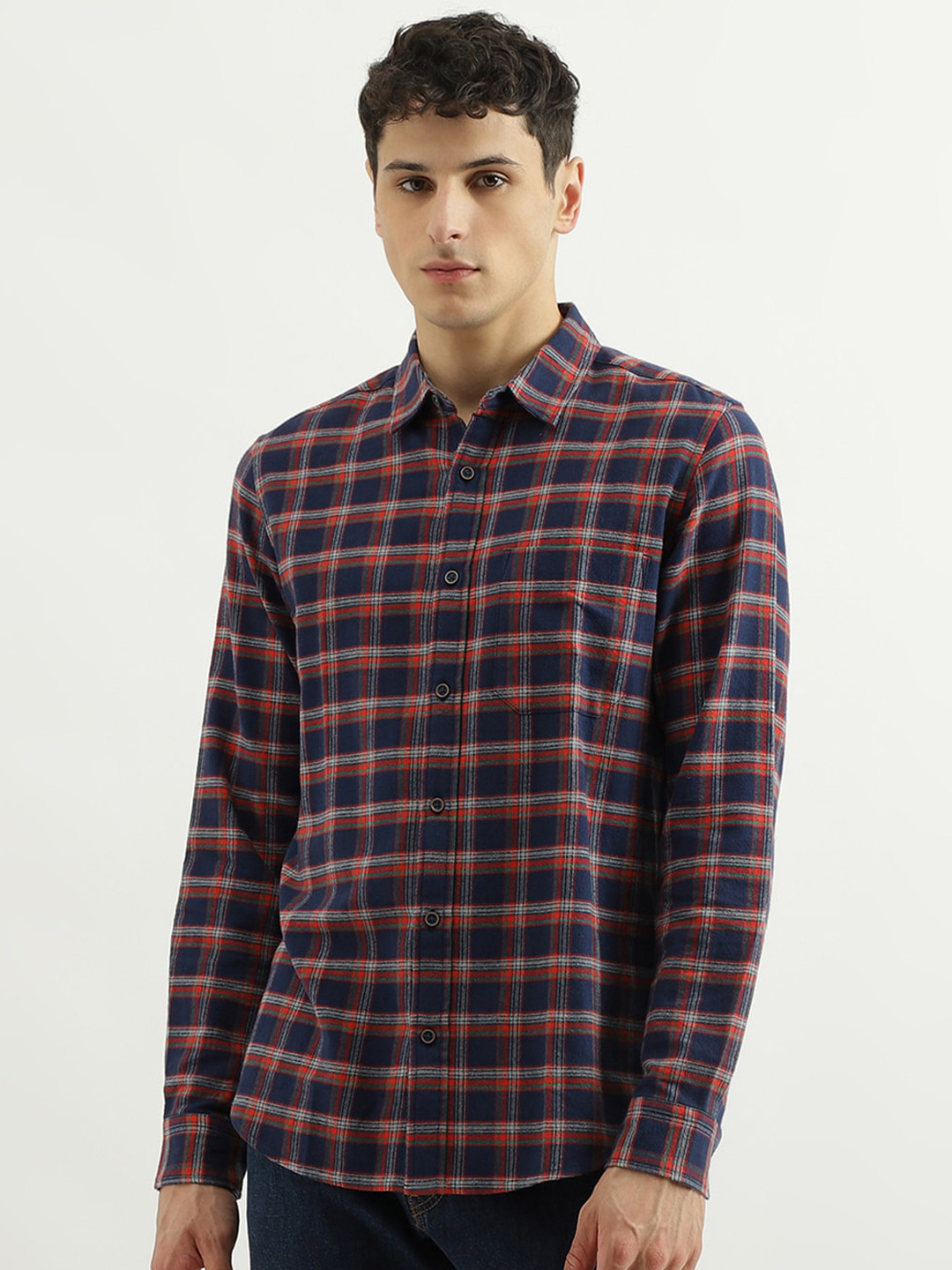 

United Colors of Benetton Tartan Checks Cotton Casual Shirt, Red
