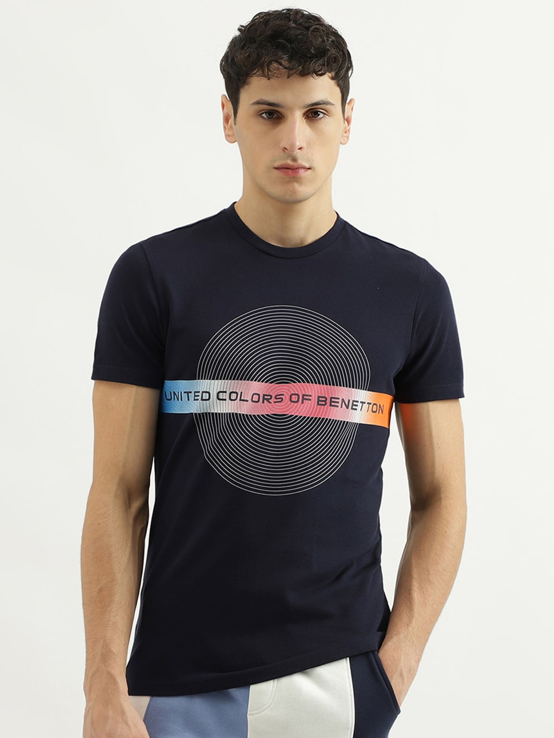 

United Colors of Benetton Typography Printed Pure Cotton T-shirt, Navy blue