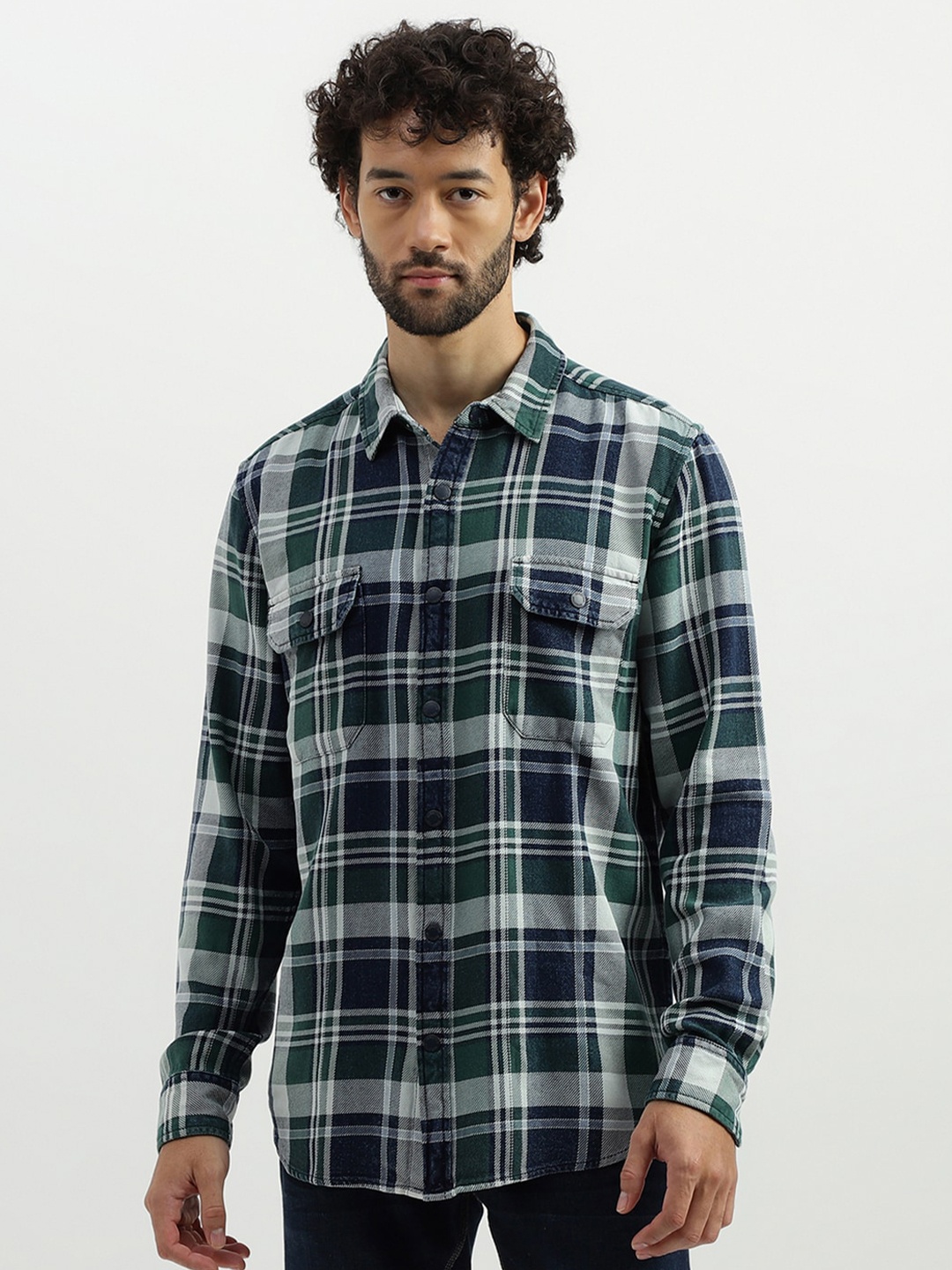 

United Colors of Benetton Tartan Checks Cotton Casual Shirt, Green
