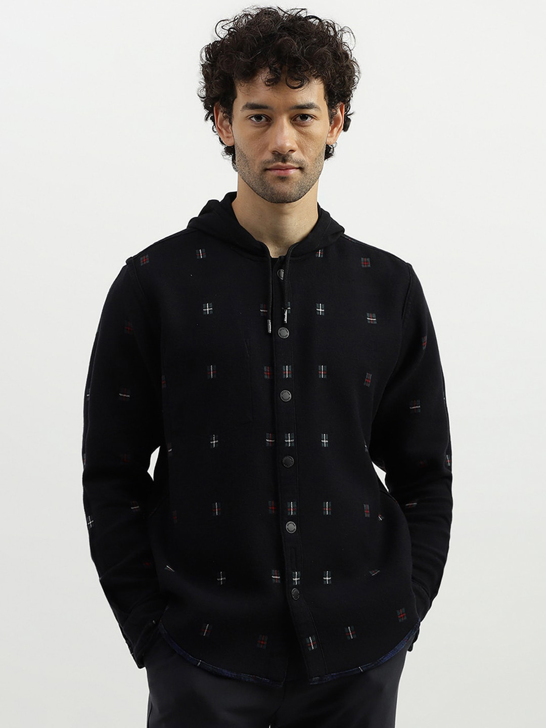 

United Colors of Benetton Self Design Hooded Cotton Reversible Tailored Jacket, Navy blue