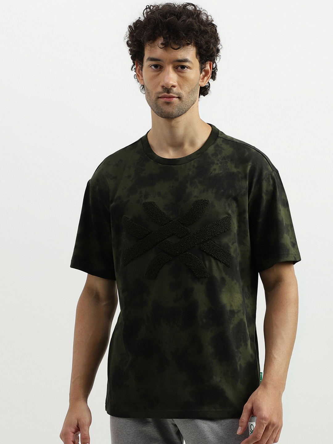 

United Colors of Benetton Abstract Printed Pure Cotton Boxy T-shirt, Green