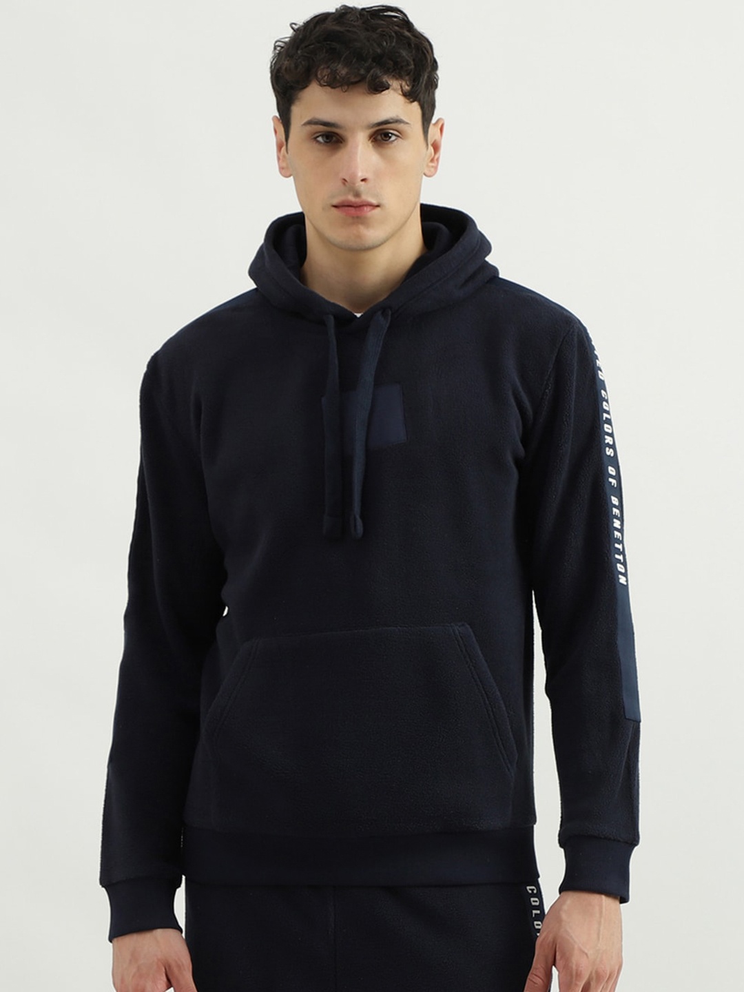 

United Colors of Benetton Typography Printed Hooded Pullover Sweatshirt, Navy blue