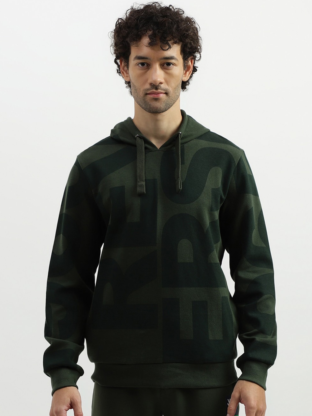 

United Colors of Benetton Abstract Printed Hooded Pullover Sweatshirt, Green