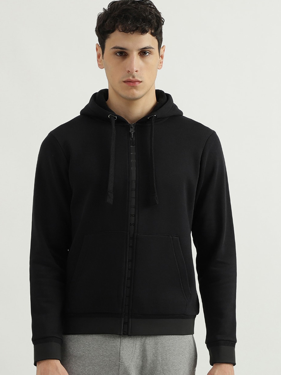 

United Colors of Benetton Hooded Front-Open Sweatshirt, Black