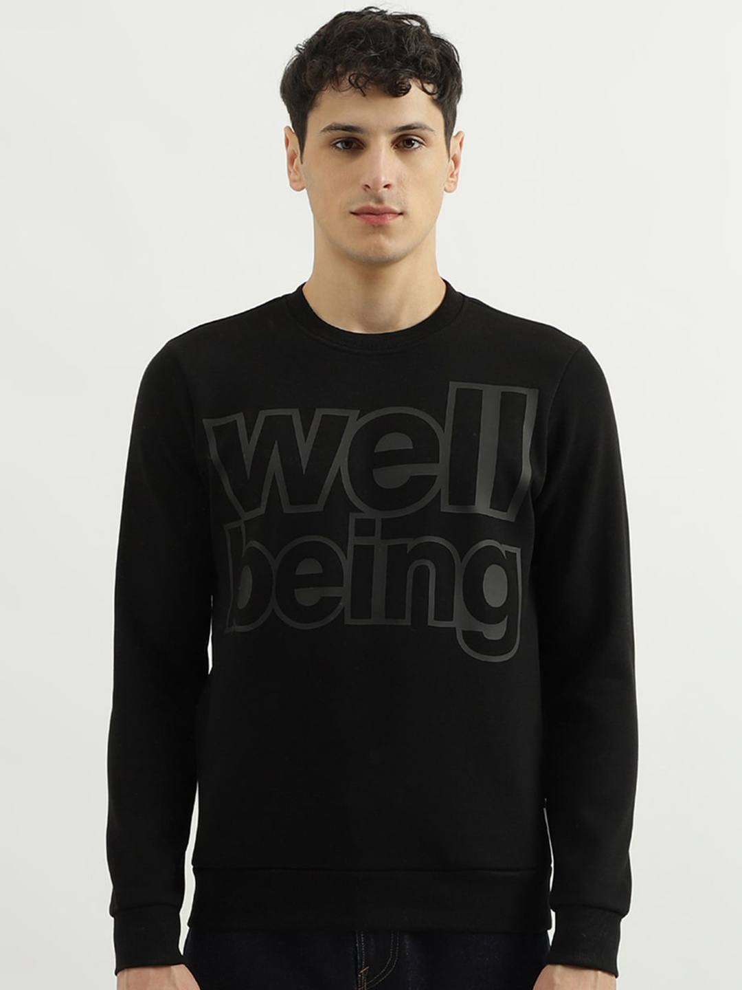 

United Colors of Benetton Typography Printed Pure Cotton Pullover Sweatshirt, Black