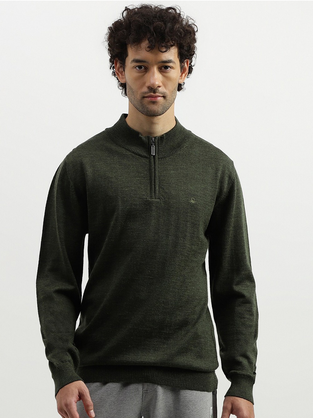

United Colors of Benetton Mock Collar Woollen Pullover, Grey