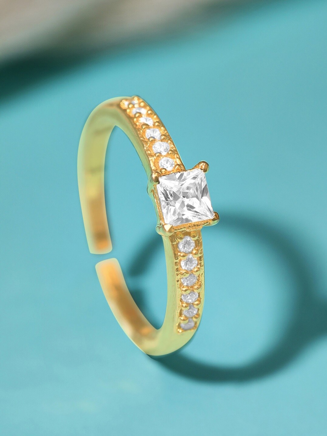 Rubans Silver Gold-Plated AD-Studded Adjustable Finger Ring