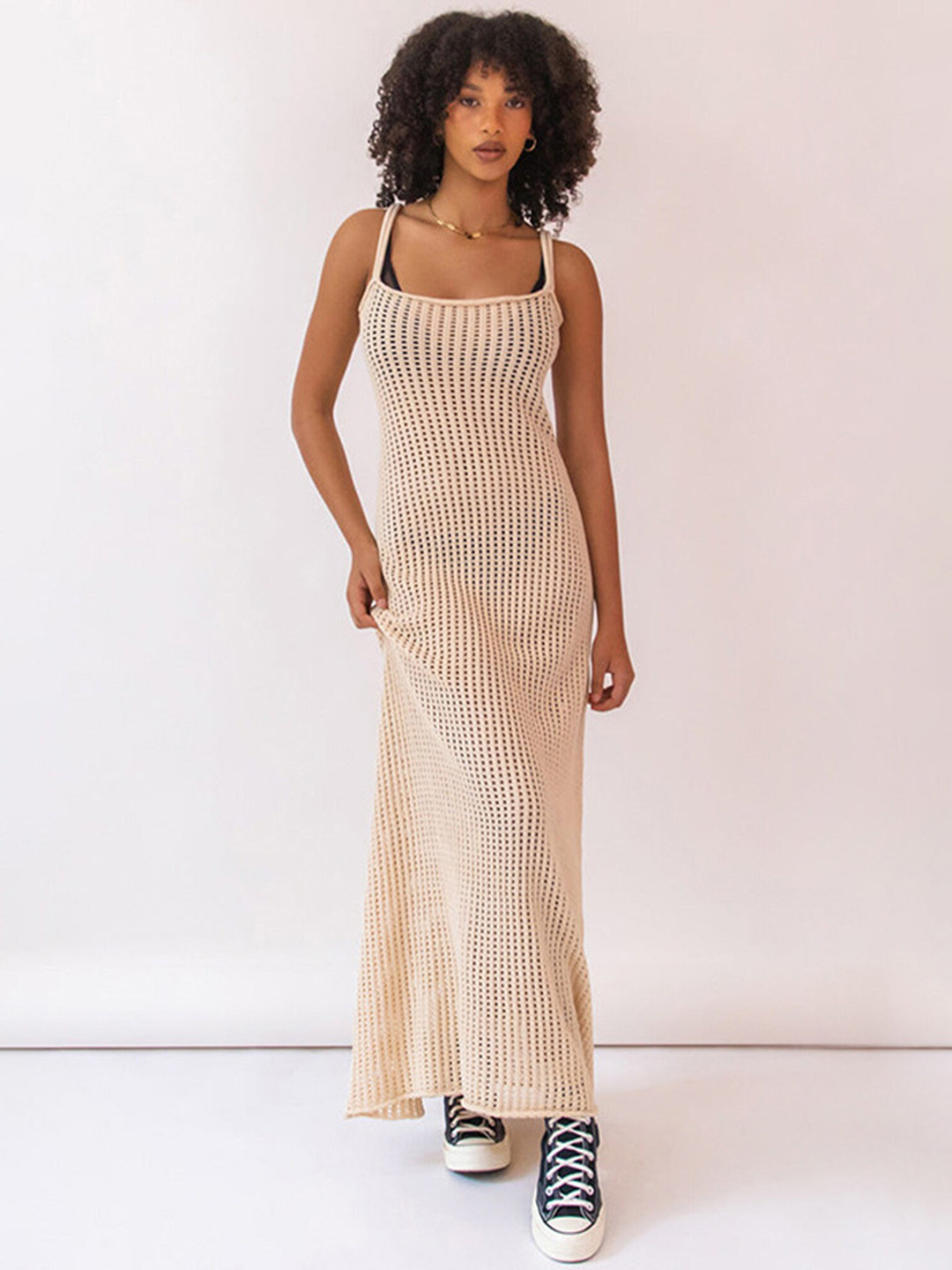 

LULU & SKY Shoulder Straps Checked Maxi Dress, White