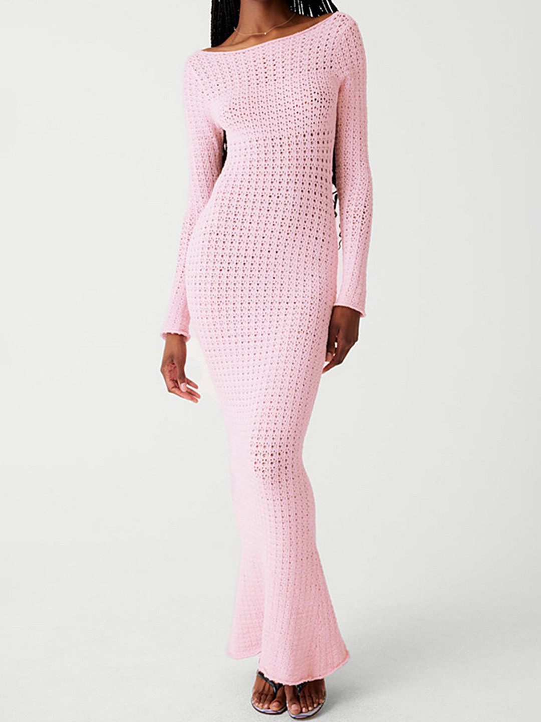 

LULU & SKY Checked Boat Neck Cut-Outs Maxi Dress, Pink