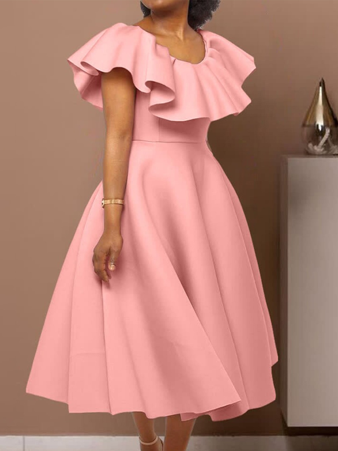 

LULU & SKY Flutter Sleeves Ruffles Detail Fit & Flare Midi Dress, Pink