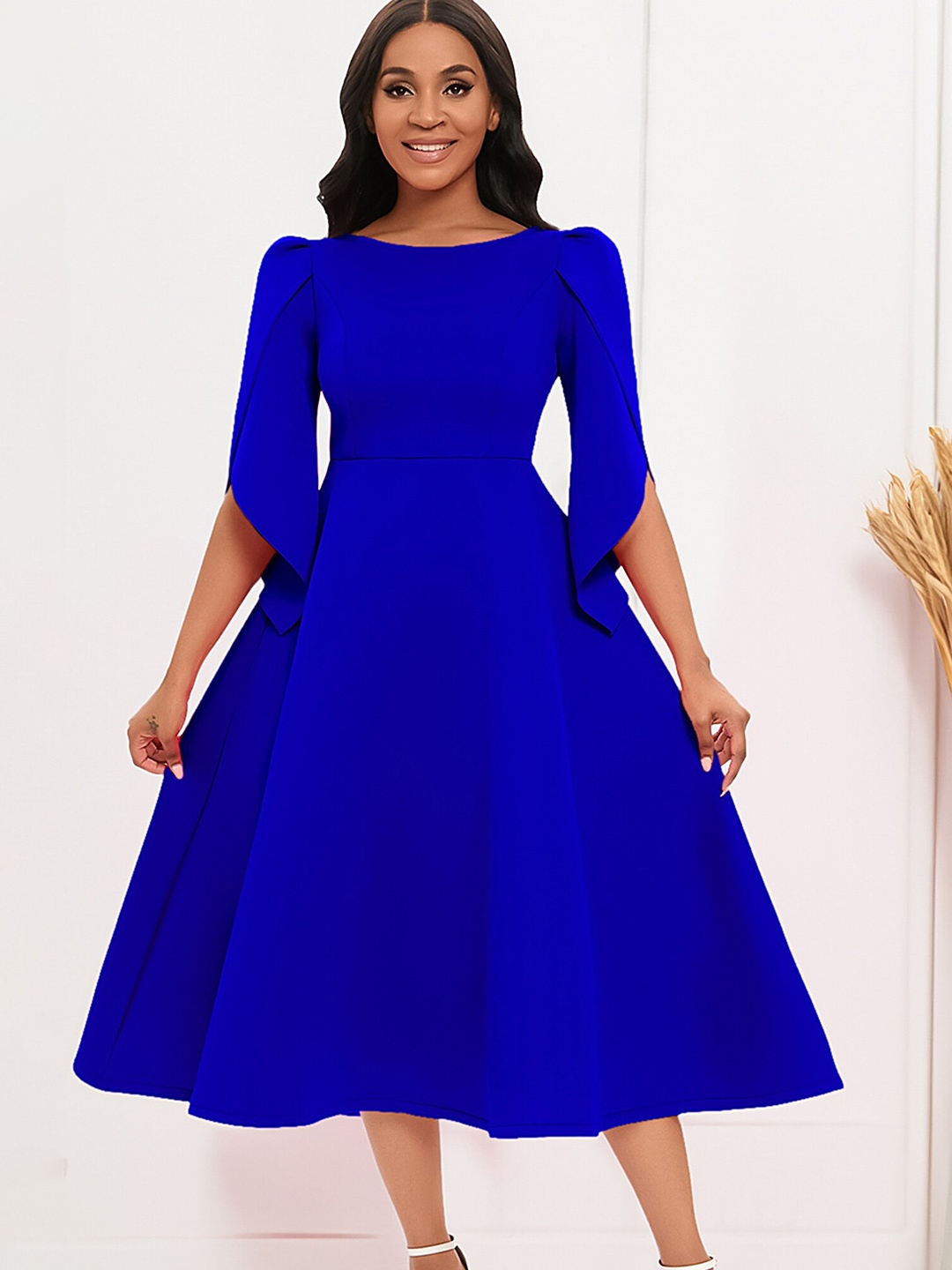LULU & SKY Round Neck Boat Neck Fit & Flare Dress, Blue