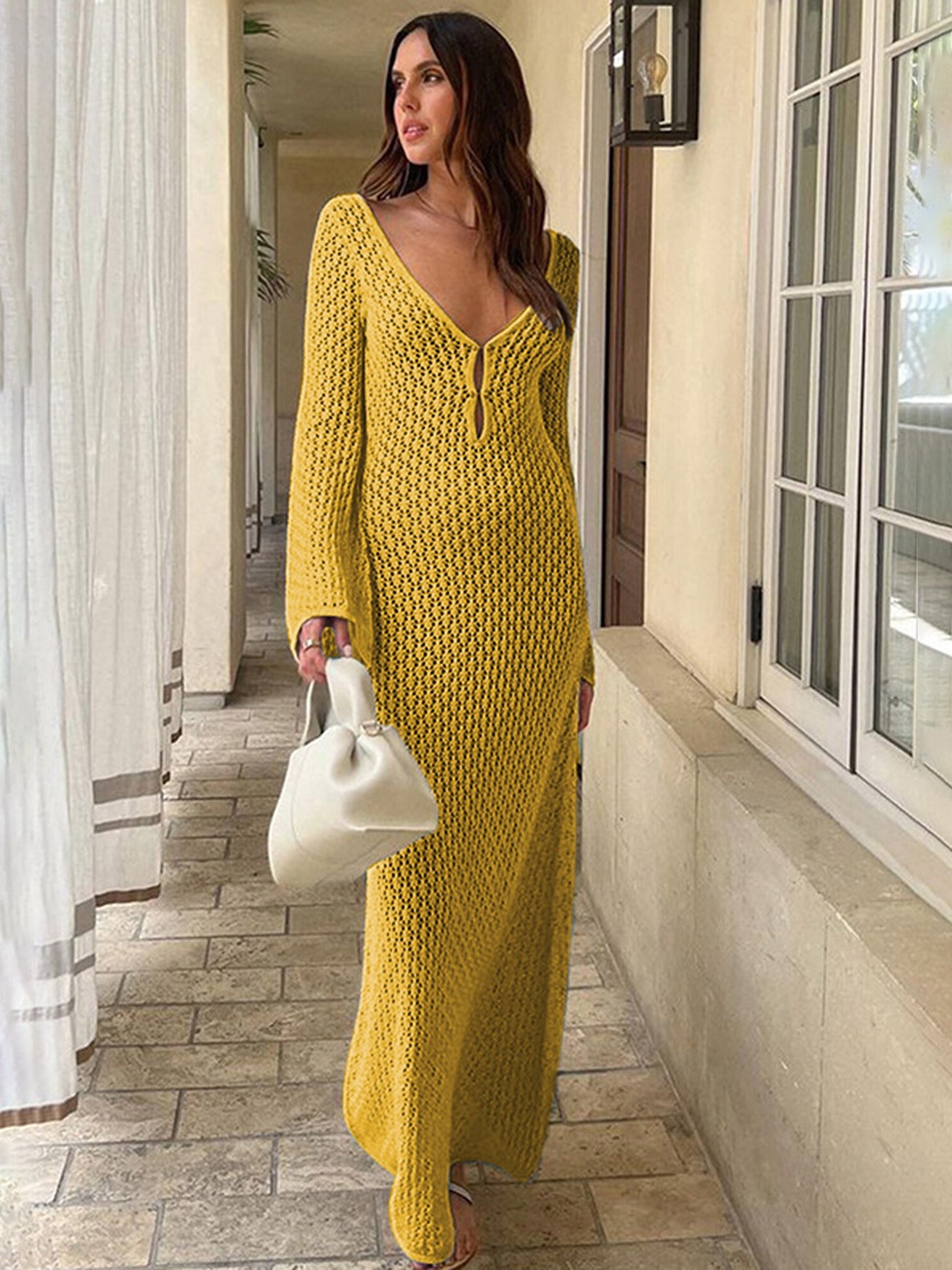 

LULU & SKY Self Designed V-Neck Sheath Dress, Yellow