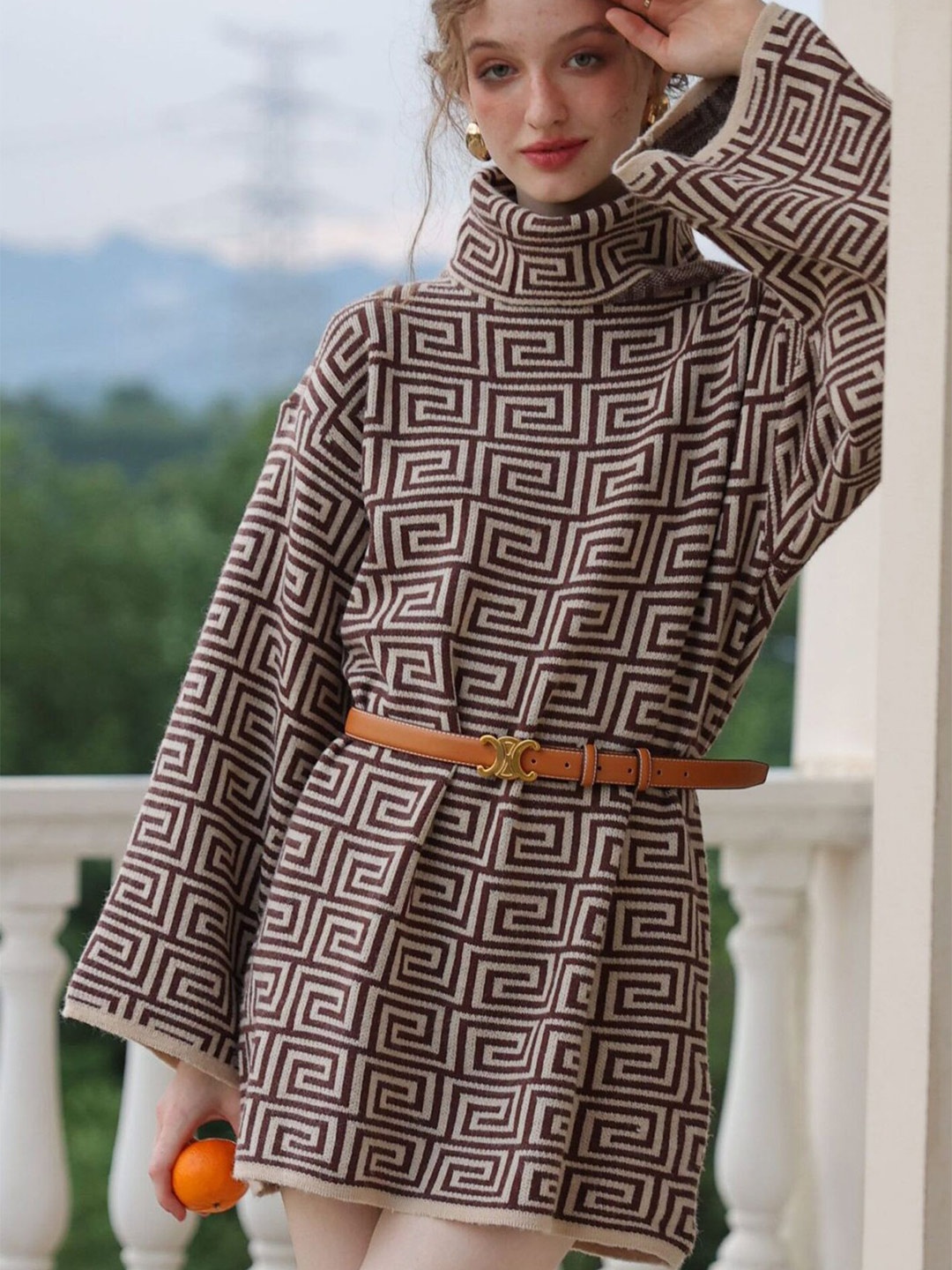 

LULU & SKY Geometric Printed A-Line Mini Dress, Brown