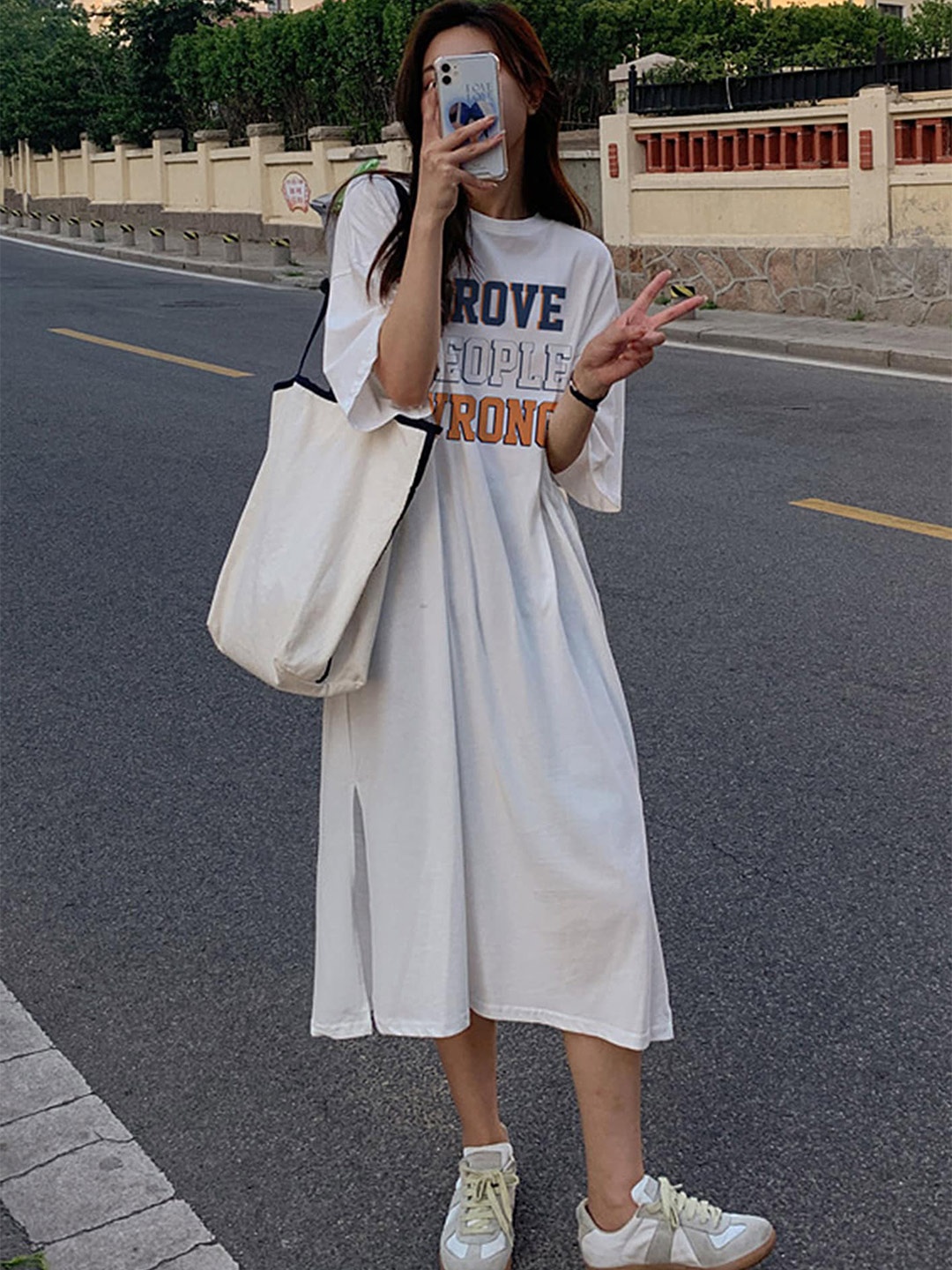 

LULU & SKY Round Neck Shirt Dress, White