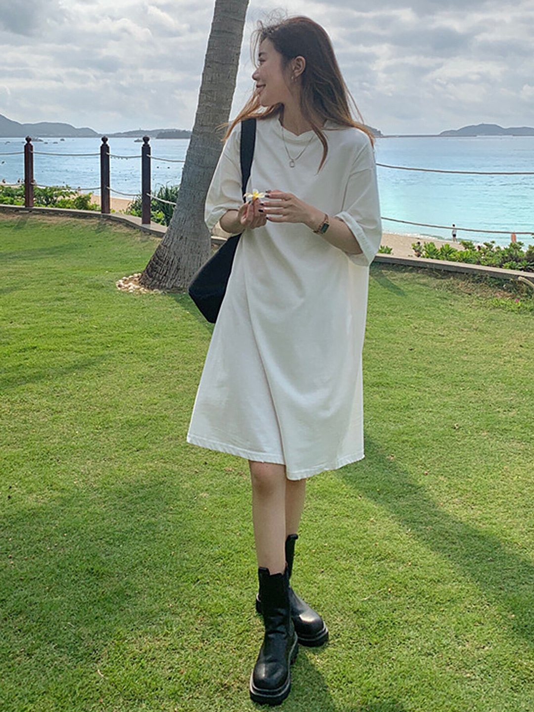 

LULU & SKY Round Neck Cotton T-shirt Dress, White
