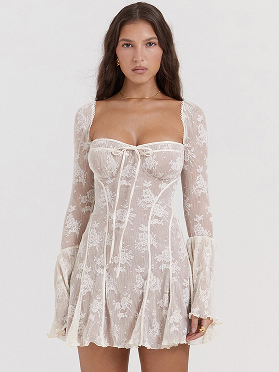 

LULU & SKY Beige Off-Shoulder Fit & Flare Dress