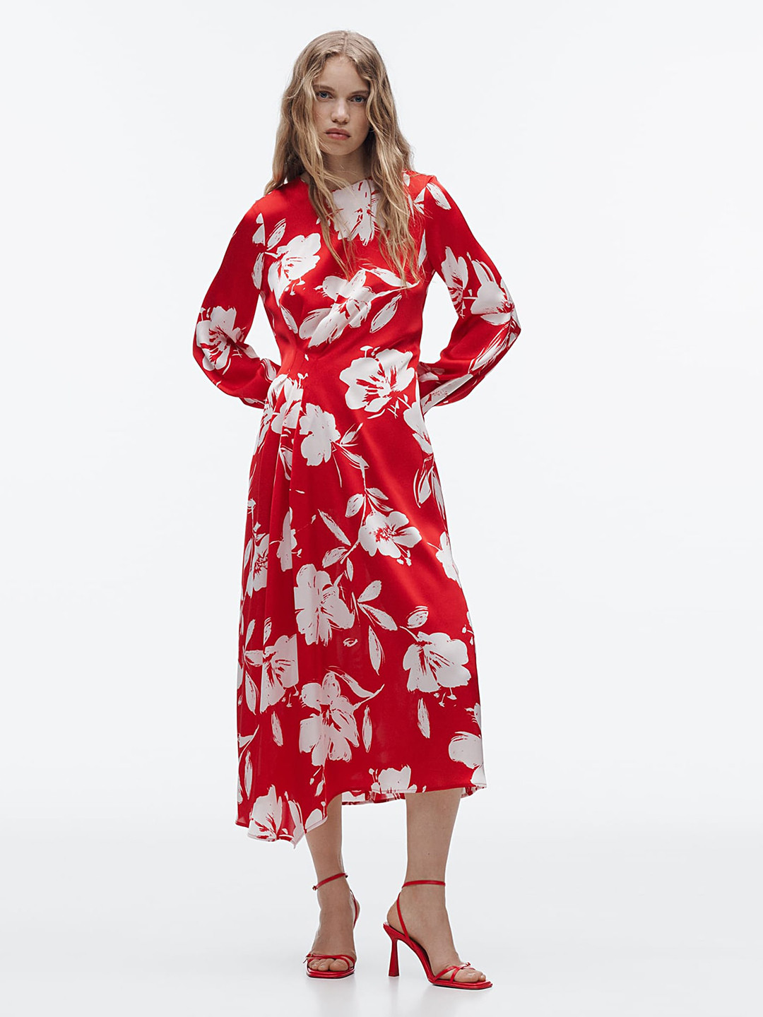 

LULU & SKY Floral Printed Fit & Flare Midi Dress, Red