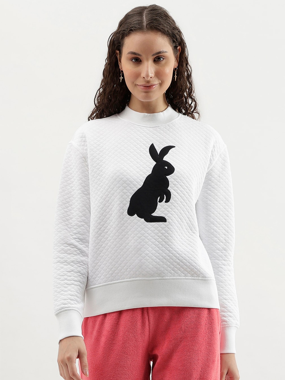 United Colors of Benetton Printed Pullover Quilted Sweatshirt, White