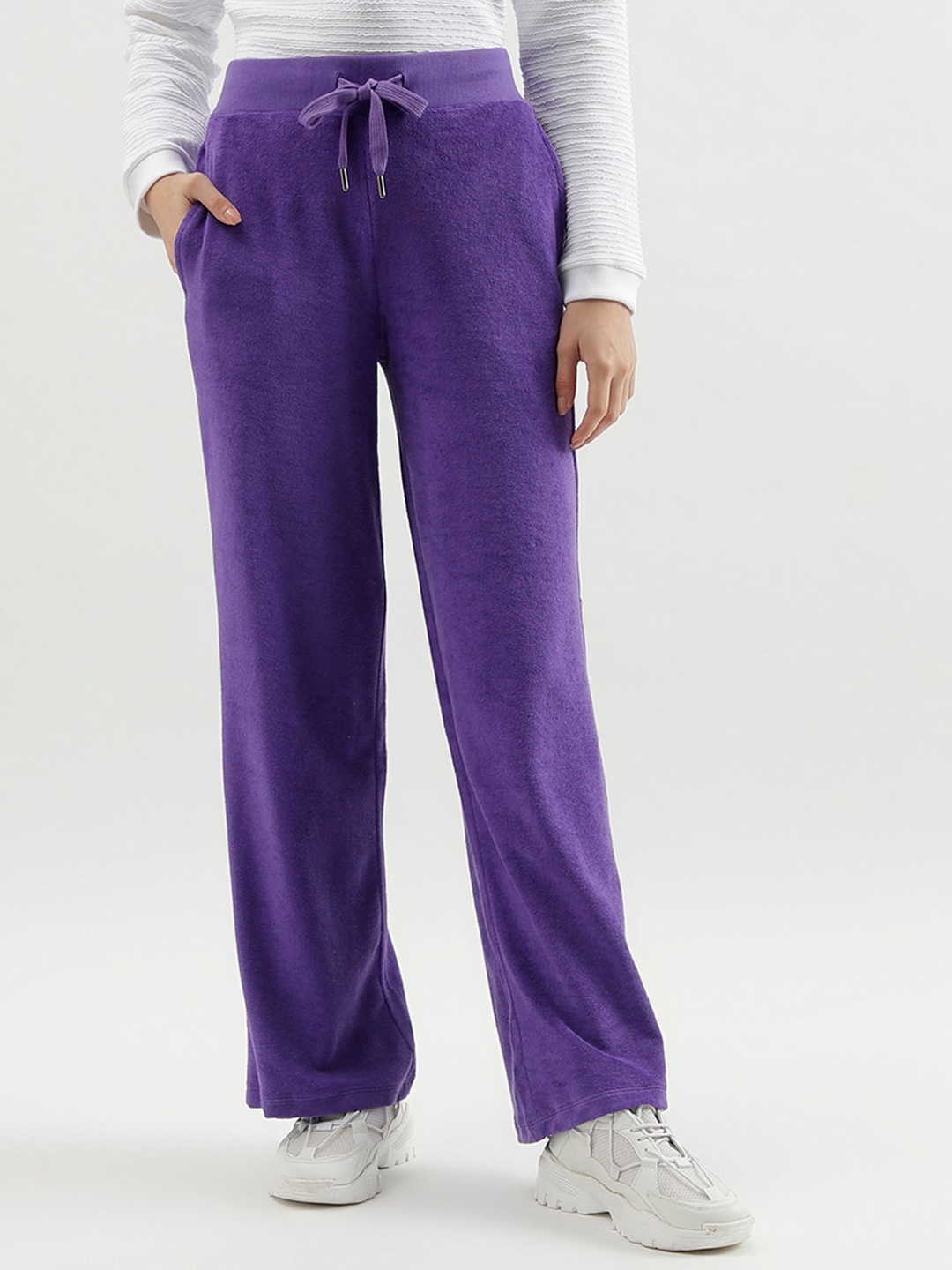 

United Colors of Benetton Women Mid Rise Flared Cotton Parallel Trousers, Purple