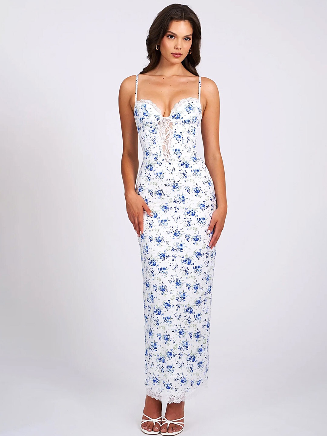 

LULU & SKY Floral Printed Bodycon Maxi Dress, Blue