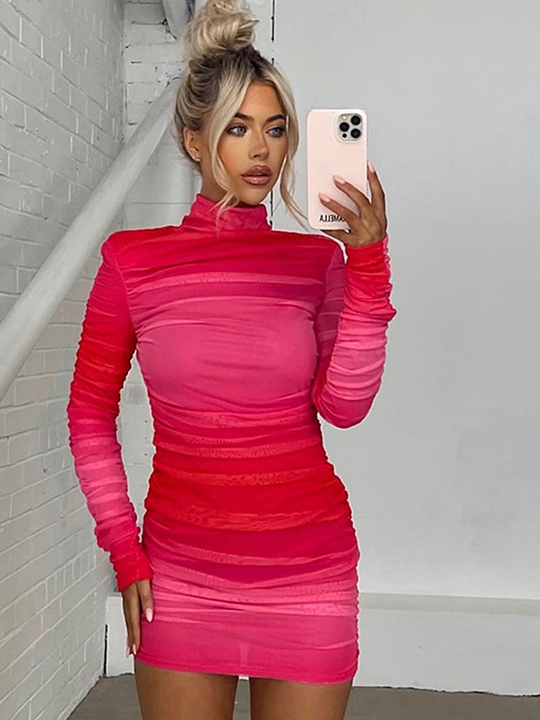 LULU & SKY High Neck Bodycon Mini Dress, Red