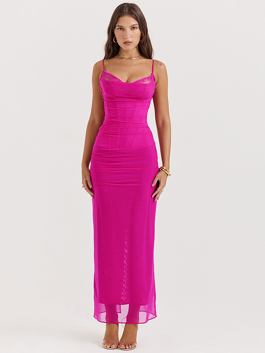 

LULU & SKY Shoulder Straps Bodycon Maxi Dress, Pink
