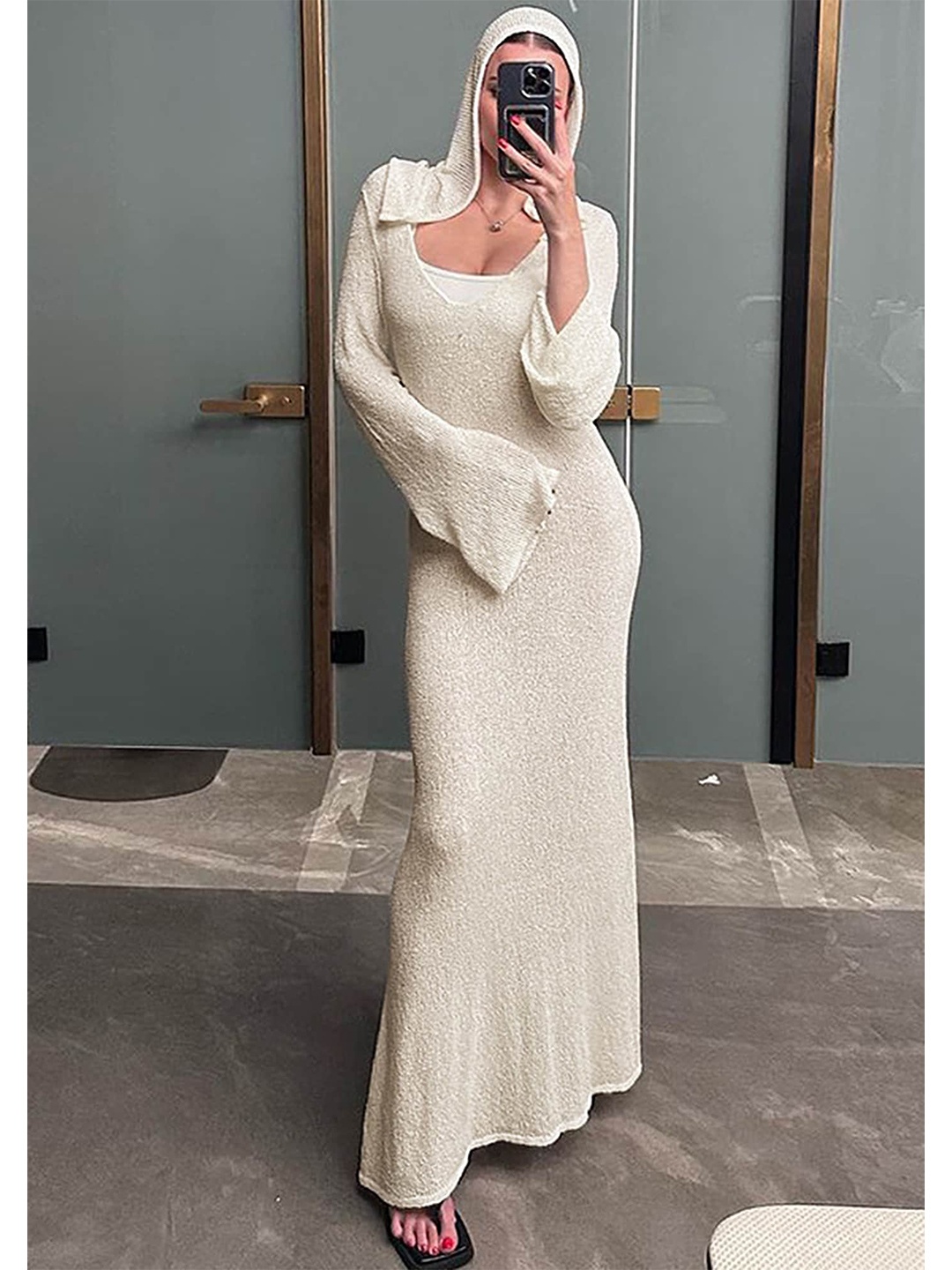 

LULU & SKY Self Design Hooded Maxi Dress, Beige