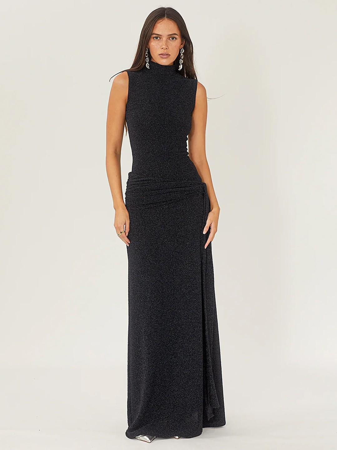 

LULU & SKY Self Design High Neck Maxi Dress, Black