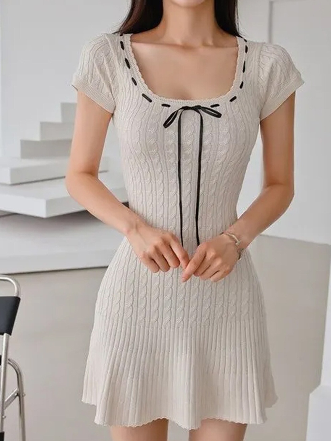 

LULU & SKY Self Design A-Line Mini Dress, Beige