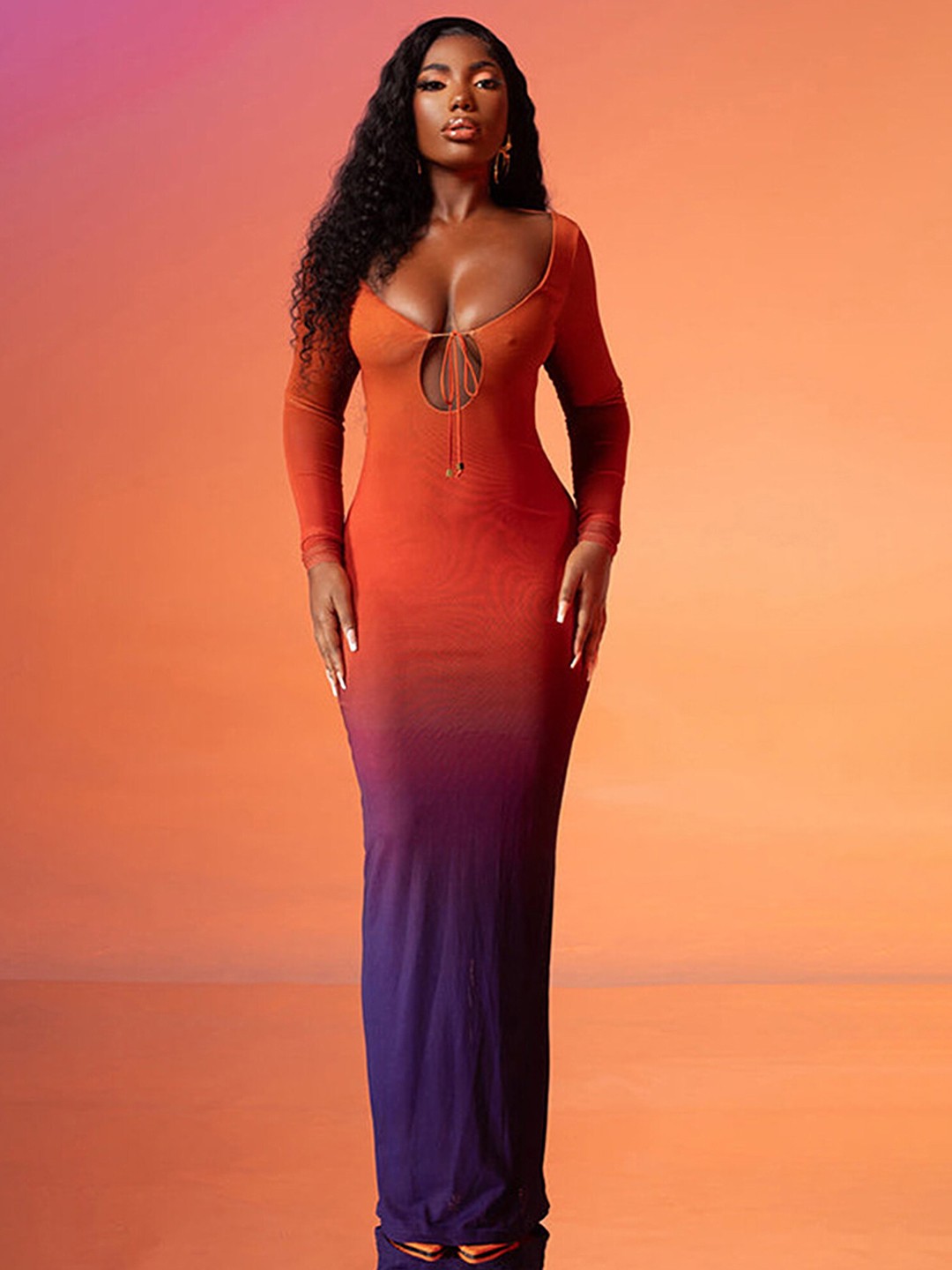 

LULU & SKY Colourblocked Tie-Up Neck Bodycon Maxi Dress, Red