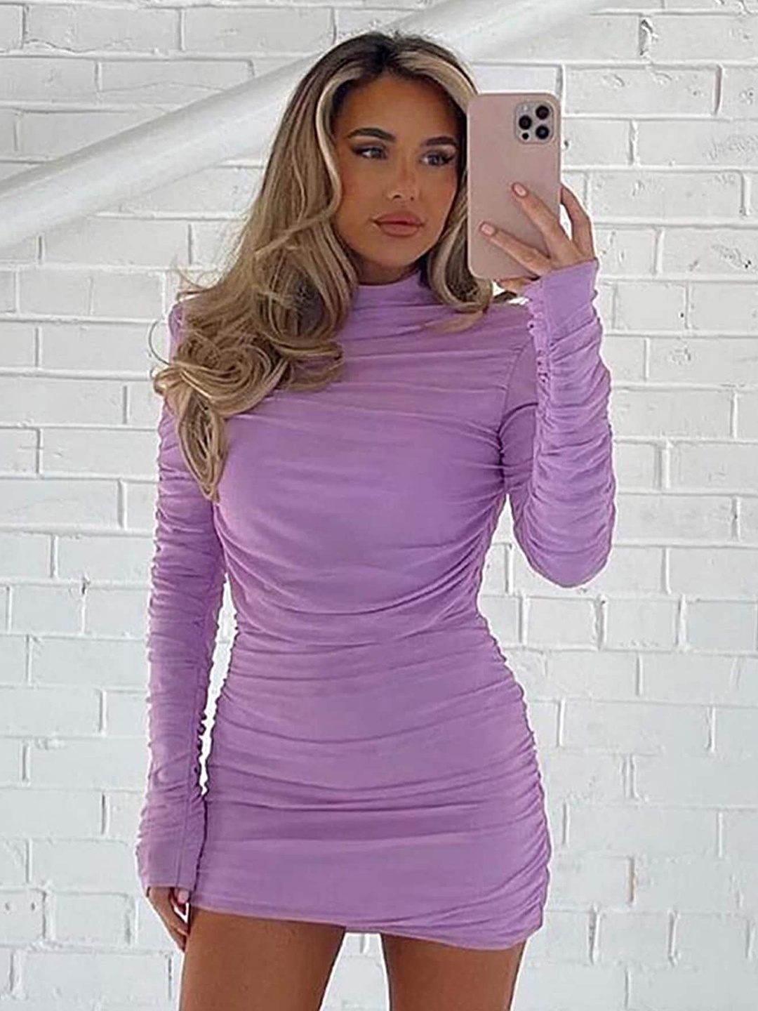 

LULU & SKY High Neck Gathered Bodycon Mini Dress, Purple