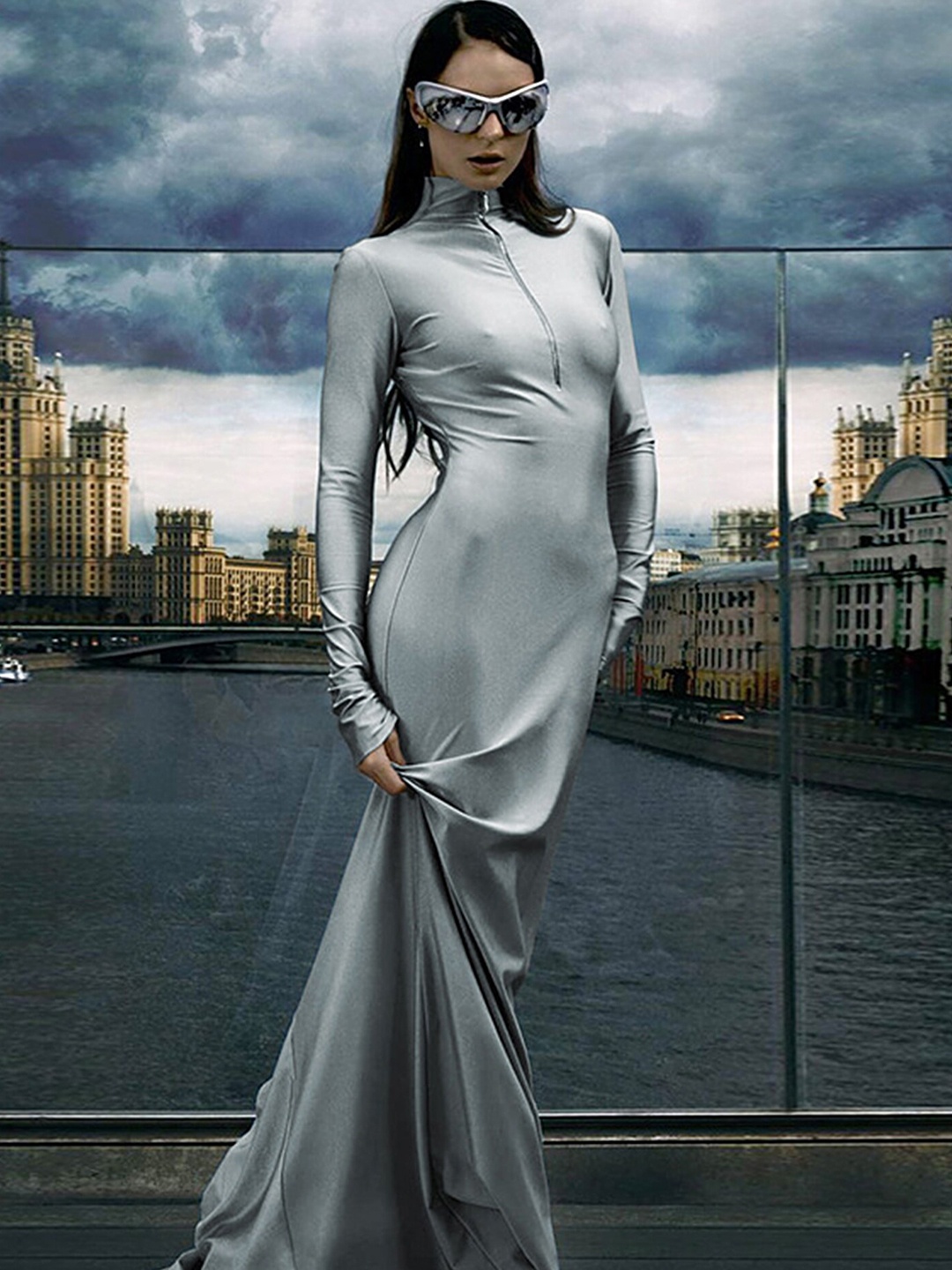 

LULU & SKY Grey Shirt Maxi Dress