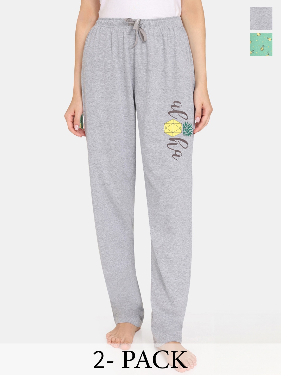 

Rosaline by Zivame Women Pack Of 2 Printed Lounge Pants, Grey