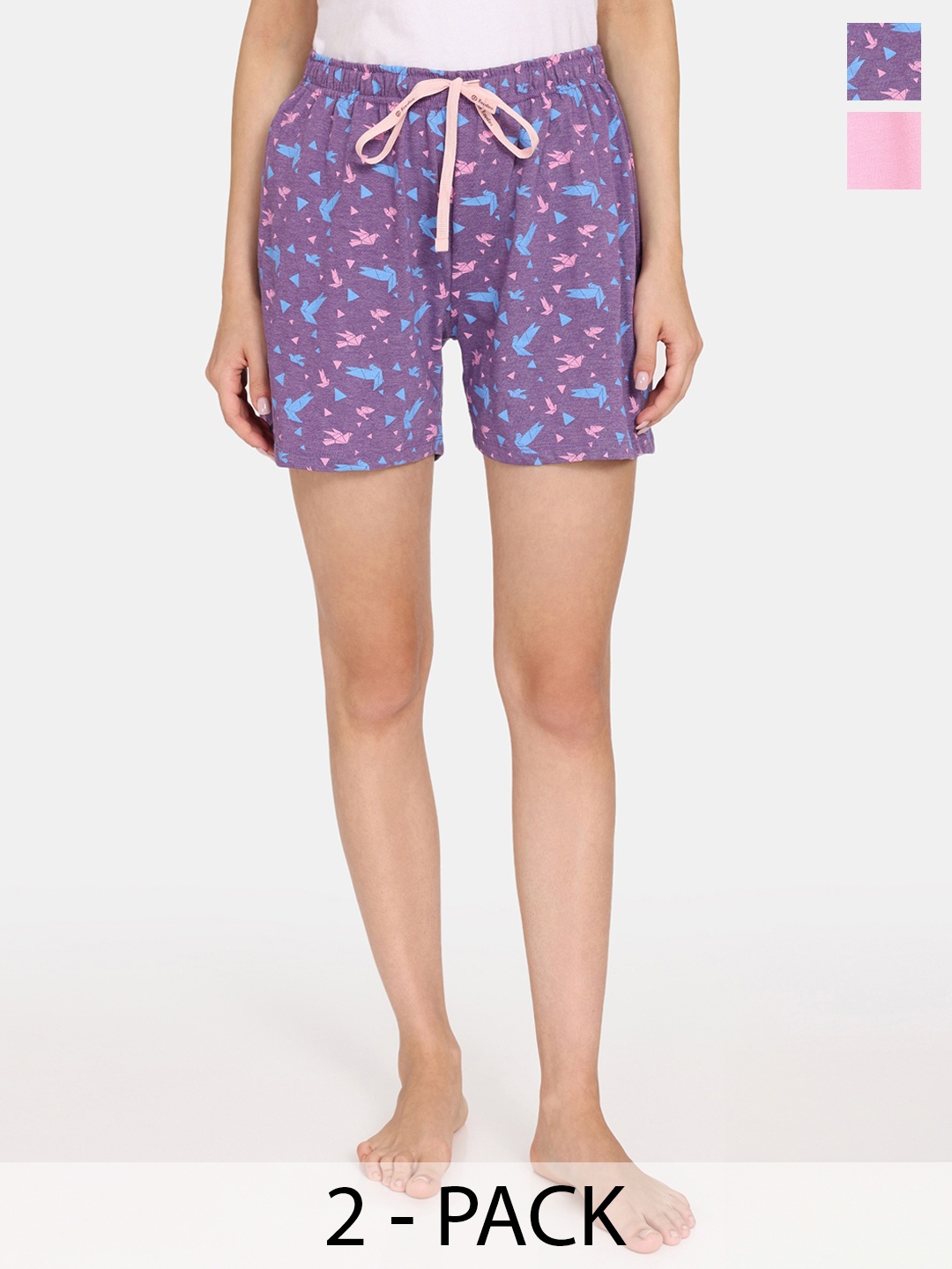 

Rosaline by Zivame Women Pack Of 2 Printed Cotton Shorts, Purple