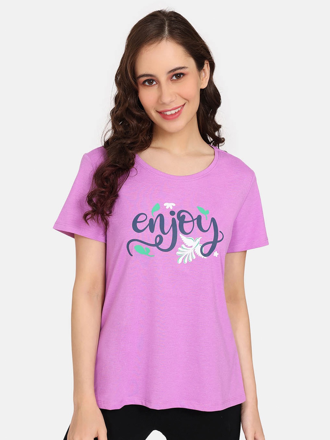 

Rosaline by Zivame Typography Printed Cotton Lounge T-shirt, Purple