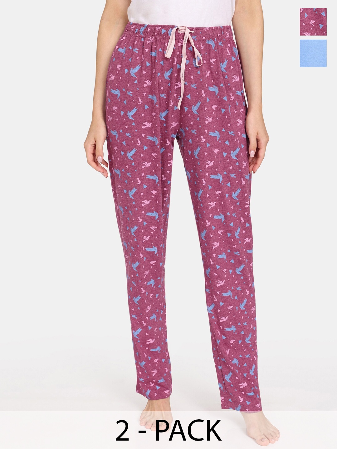 

Rosaline by Zivame Women Pack Of 2 Printed Lounge Pants, Blue