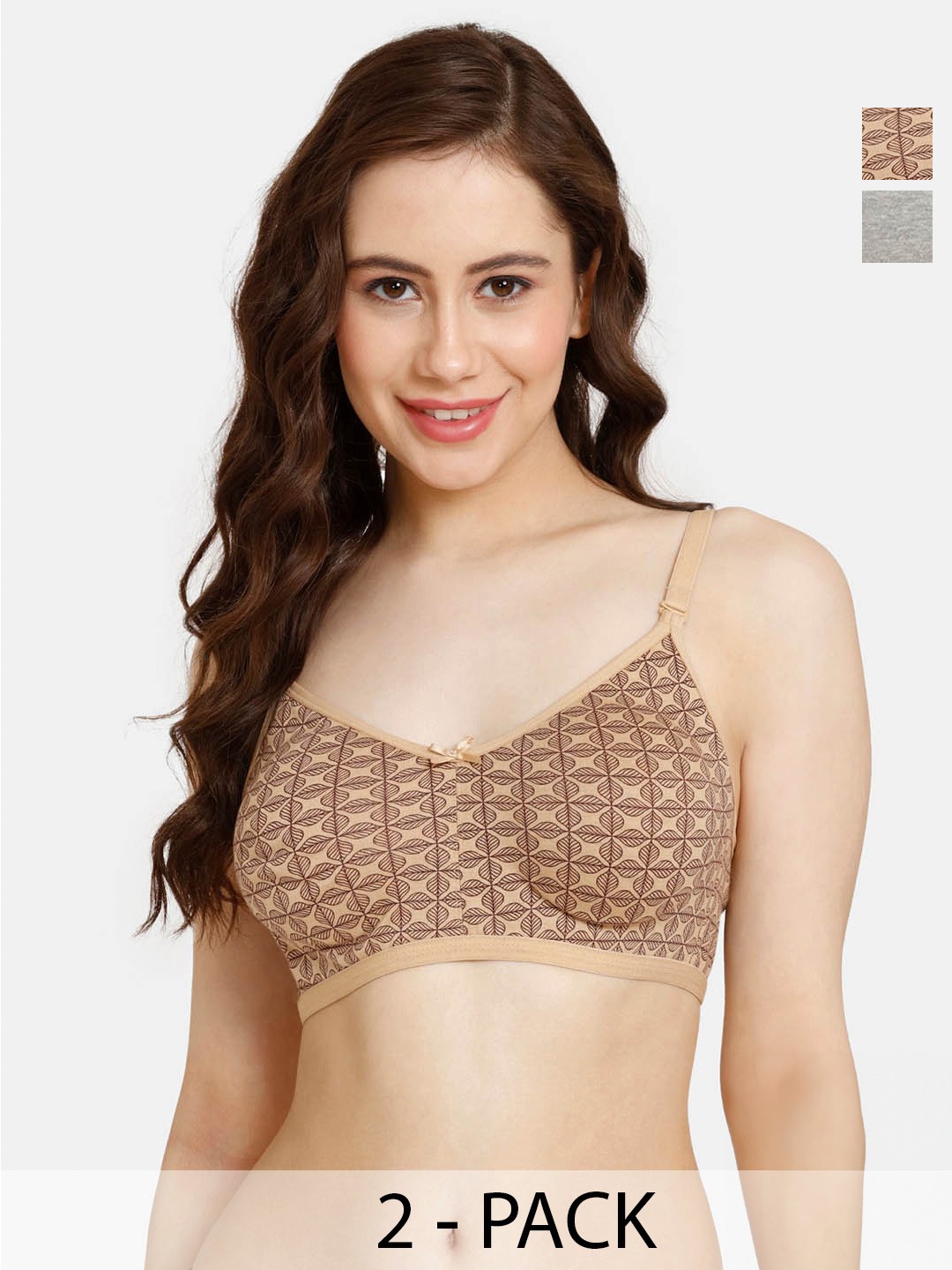 

Rosaline by Zivame Pack Of 2 Full Coverage Non Padded T-Shirt Bra With All Day Comfort, Grey
