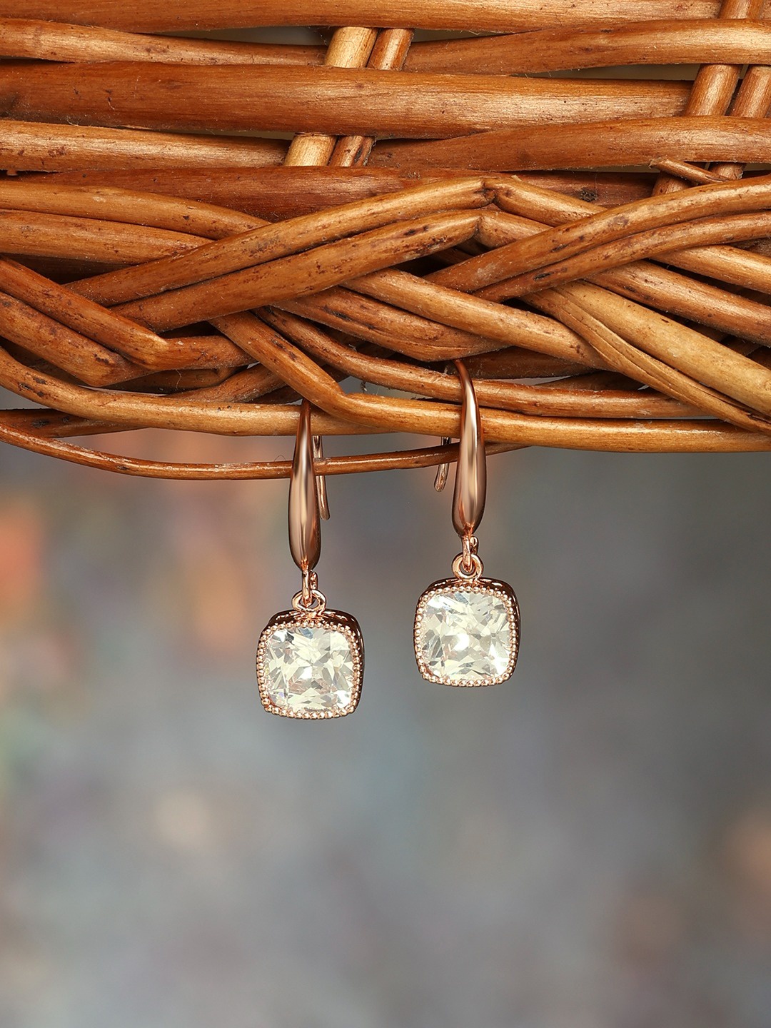 

Zaveri Pearls Rose Gold Plated CZ Studded Drop Earrings