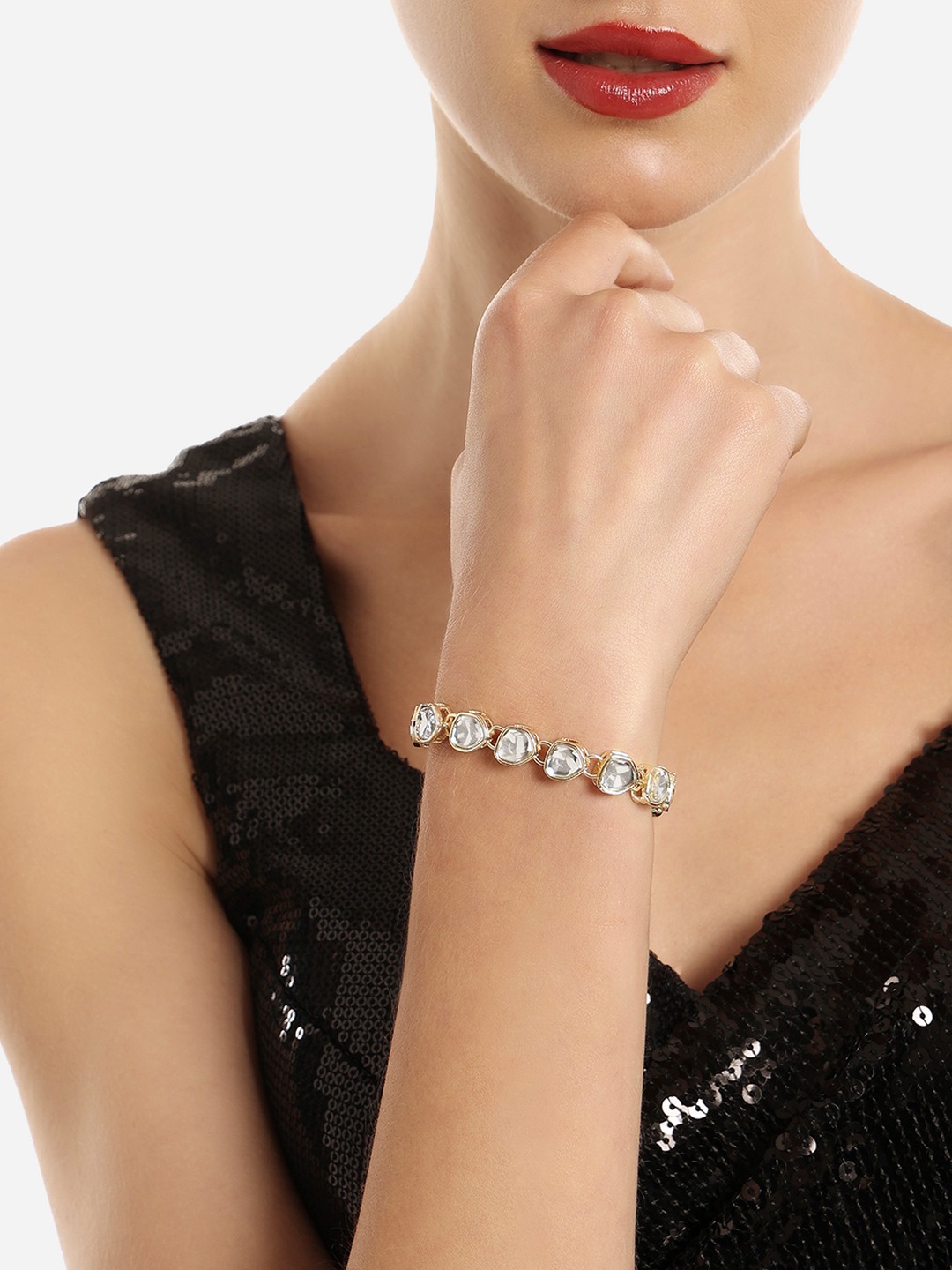 

Zaveri Pearls Stone-Studded Link Bracelet, Gold