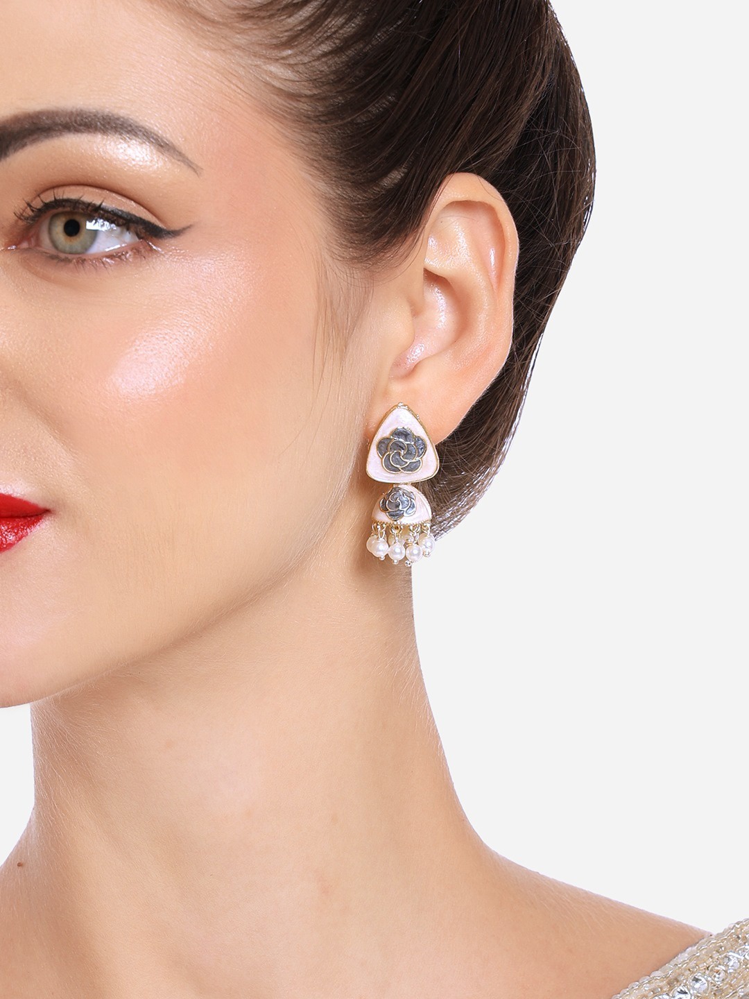 

Zaveri Pearls Gold-Plated Dome Shaped Jhumkas, Beige