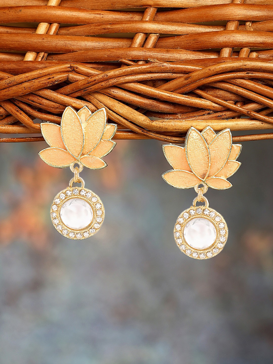 

Zaveri Pearls Gold-Plated Contemporary Drop Earrings, Peach