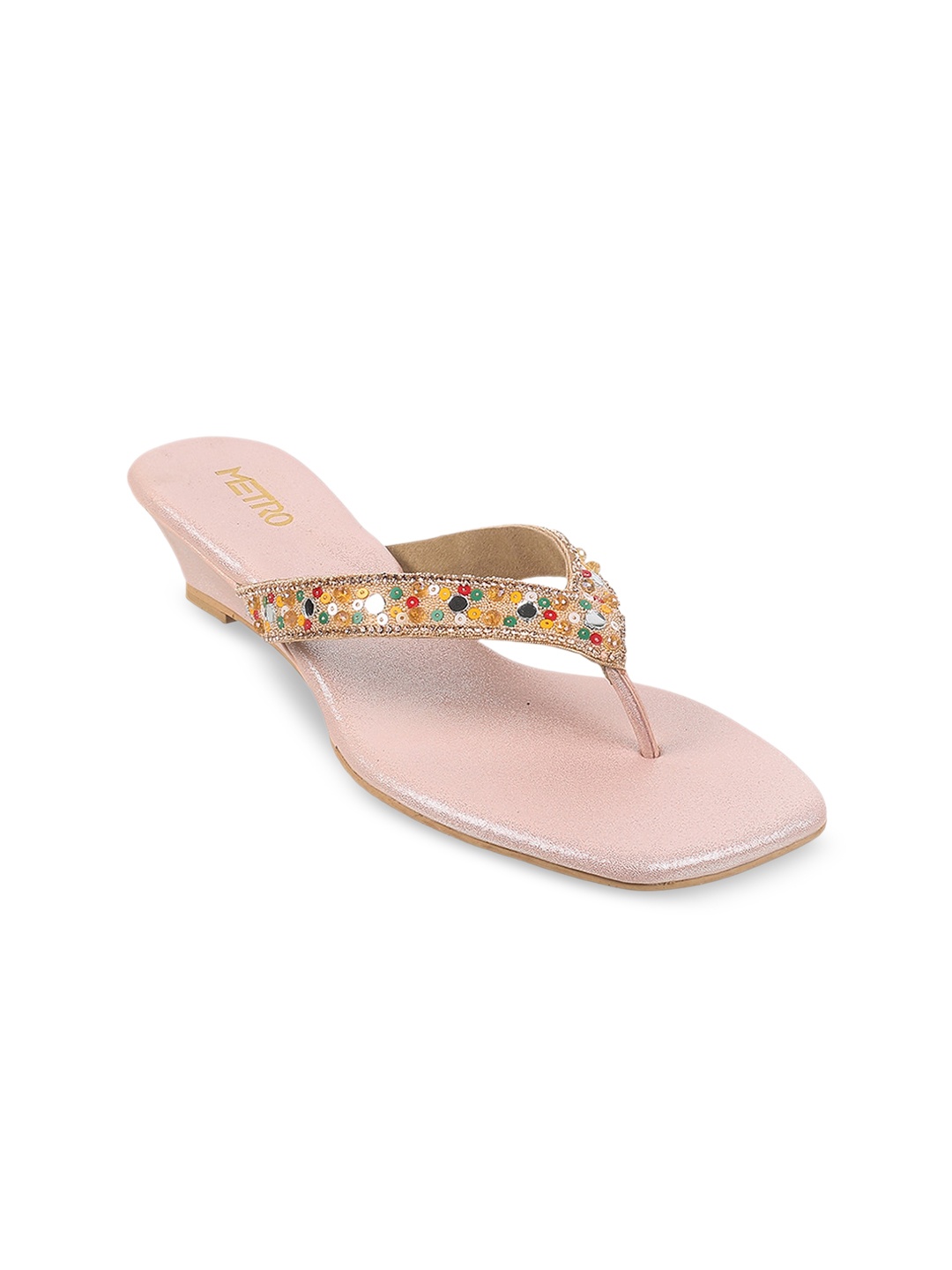 

Metro Ethnic Embellished Open Toe Wedges, Pink