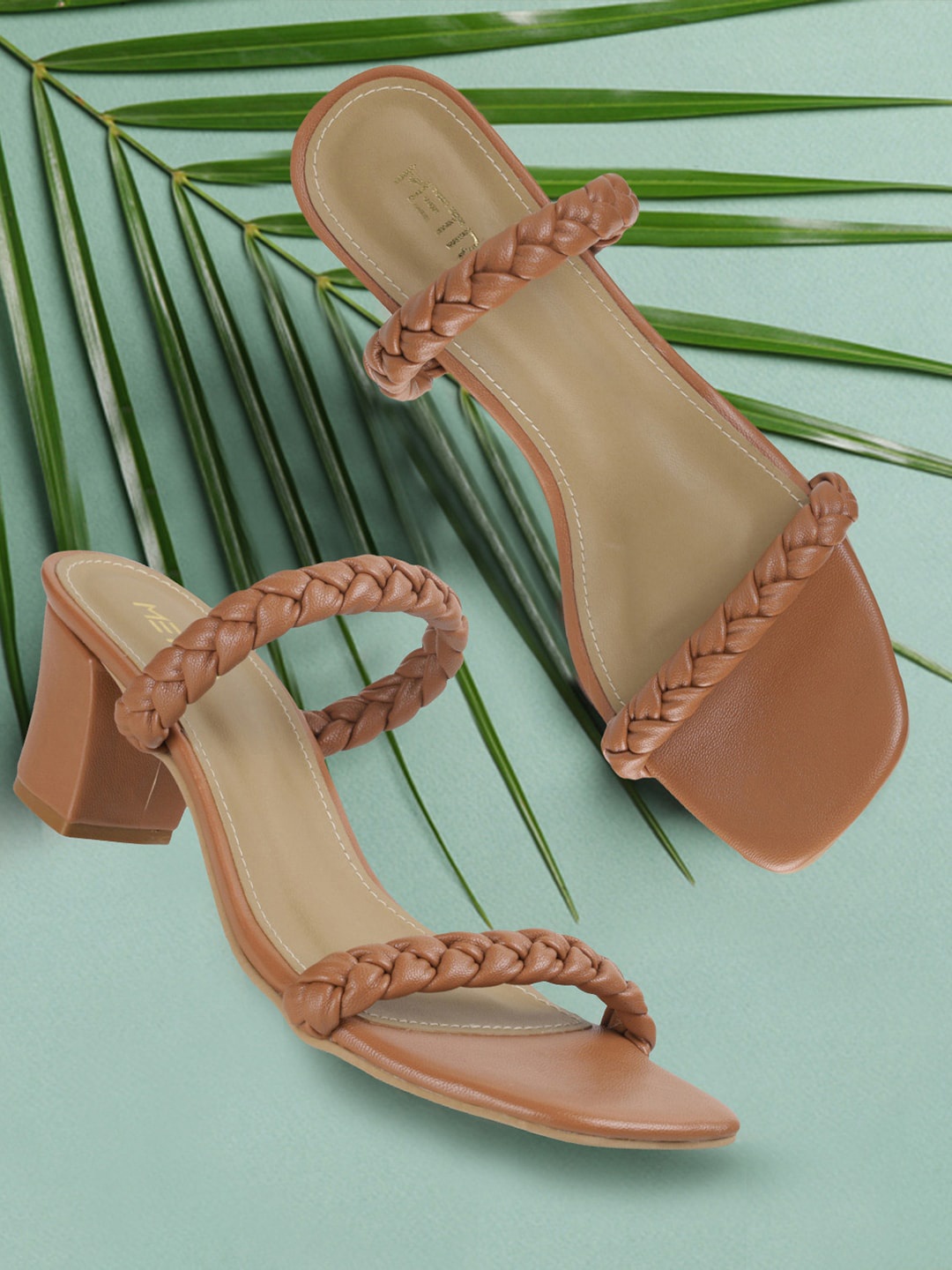 

Metro Double Straps Open Toe Block Heels, Tan