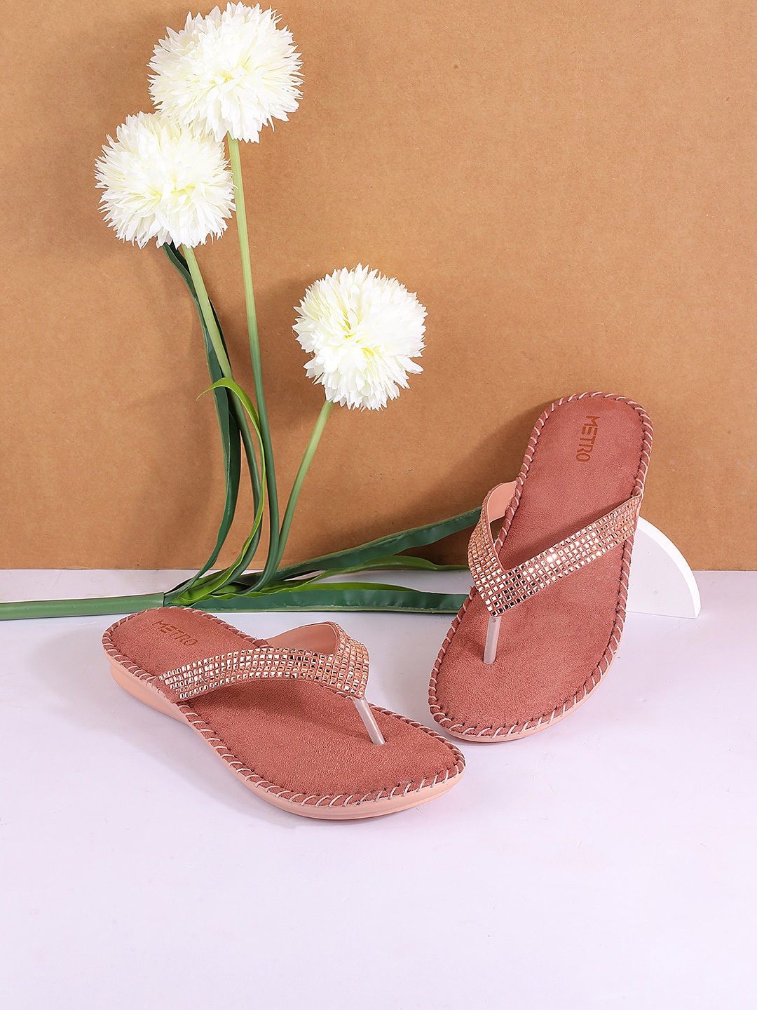 

Metro Embellished Open Toe Flats, Peach