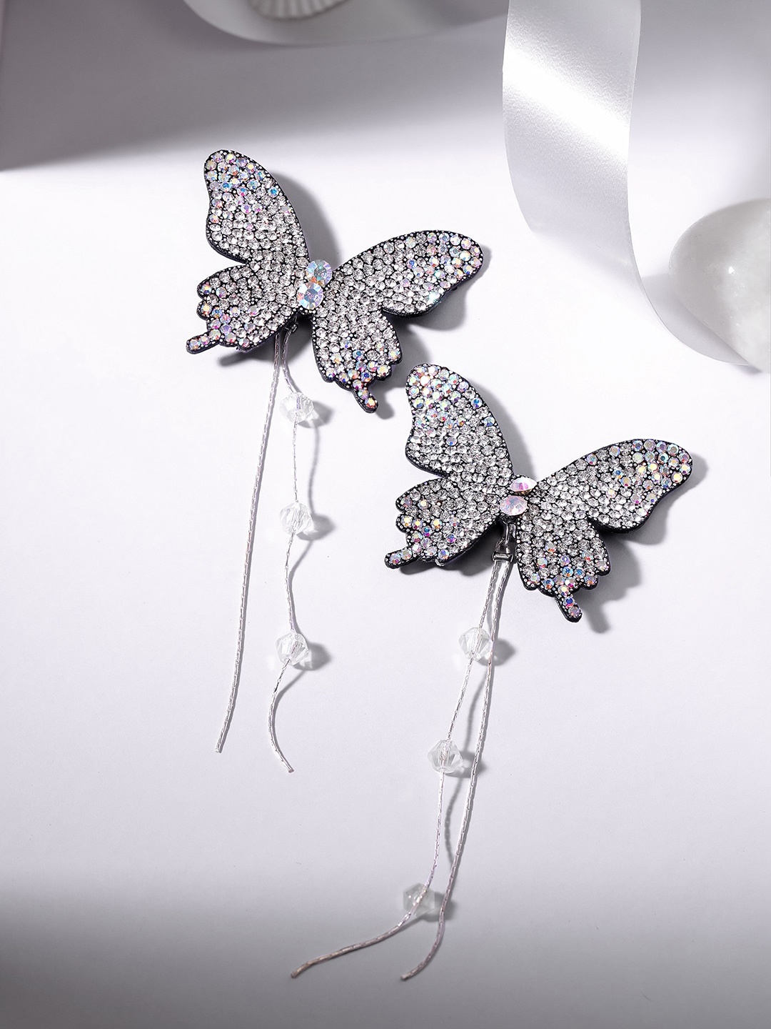 

Rubans Voguish Silver-Plated Butterfly Drop Earrings