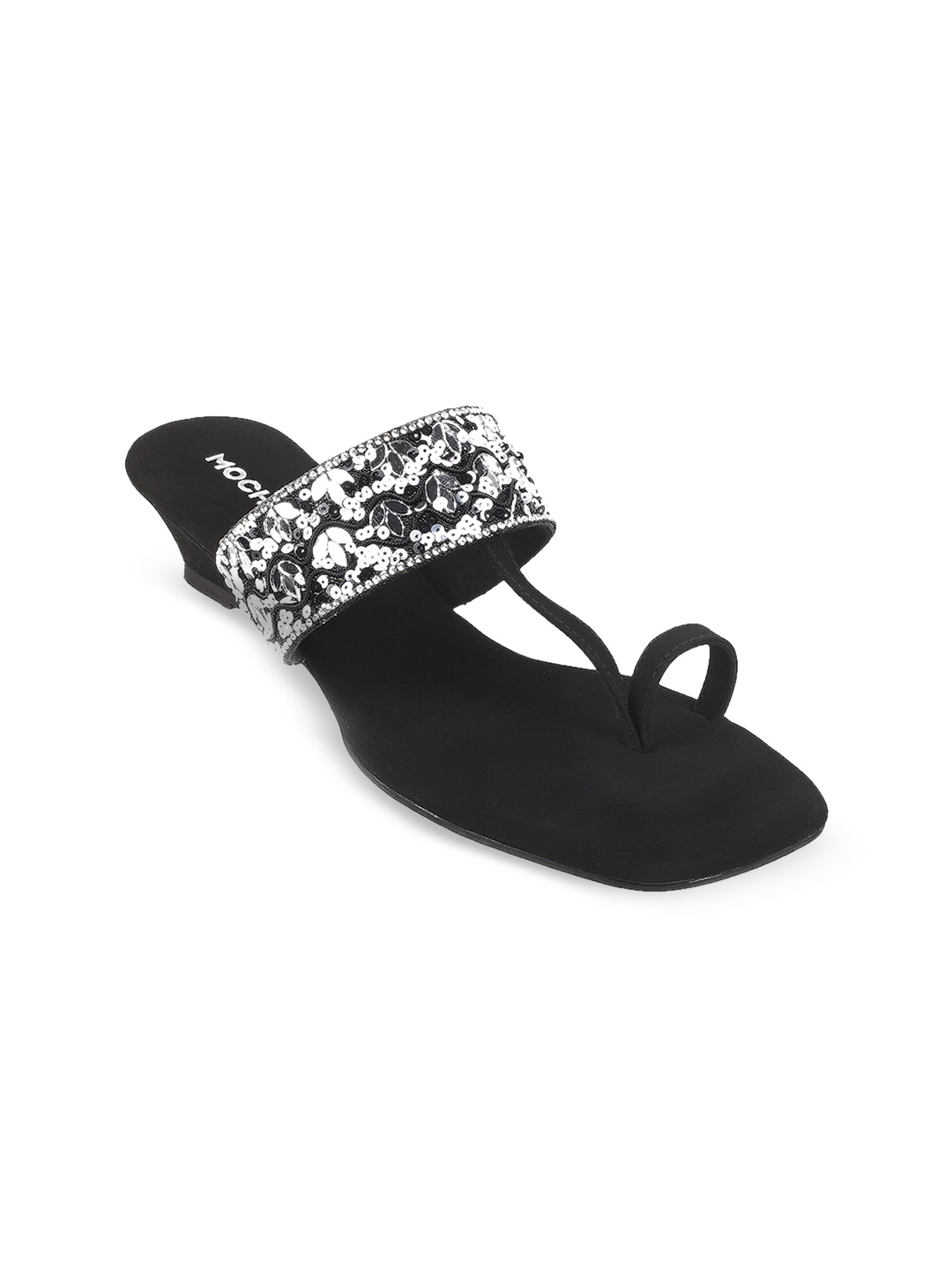 

Mochi Ethnic Embellished One Toe Wedges, Black