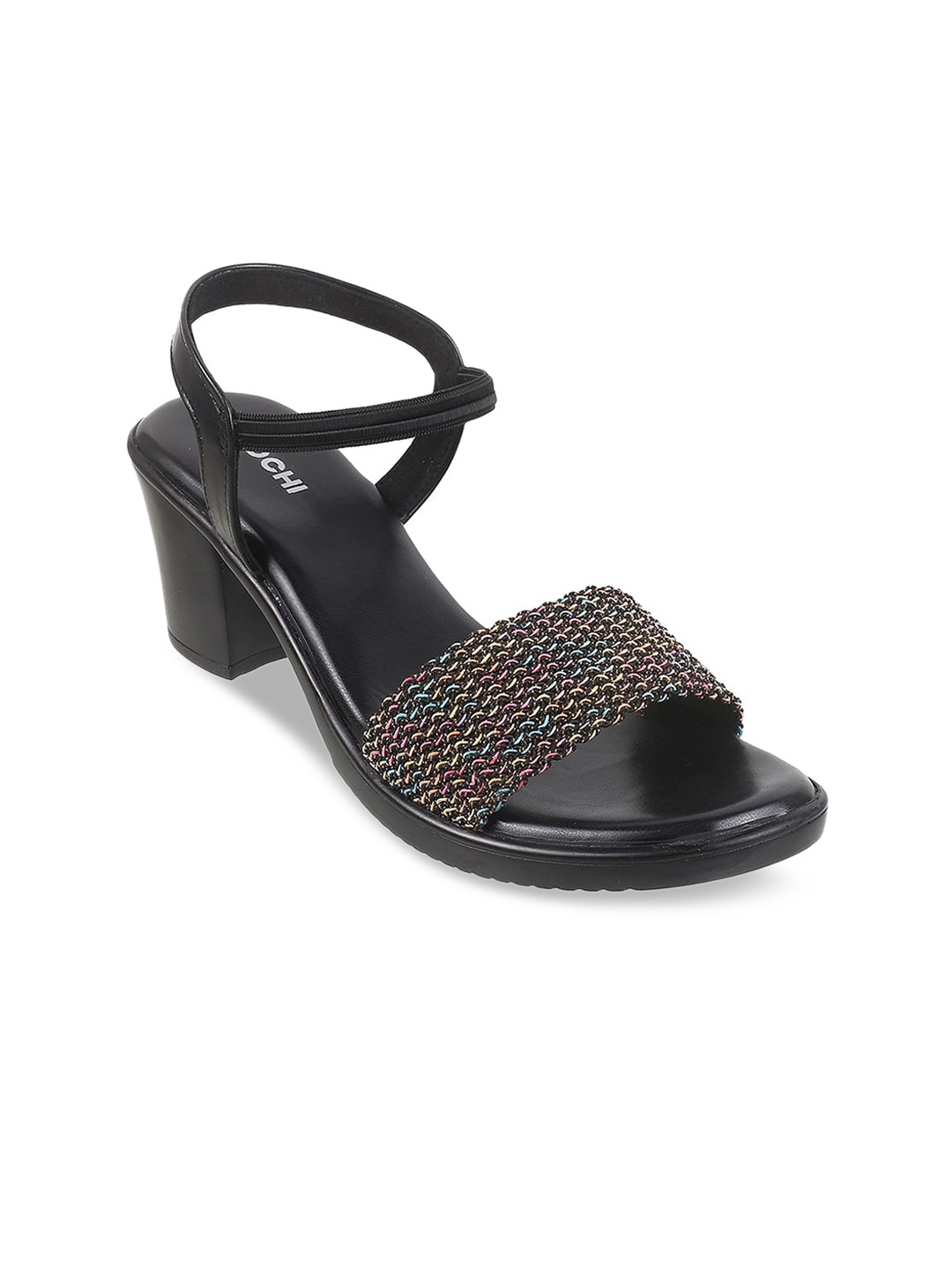 

Mochi Embellished Open Toe Block Heels, Black