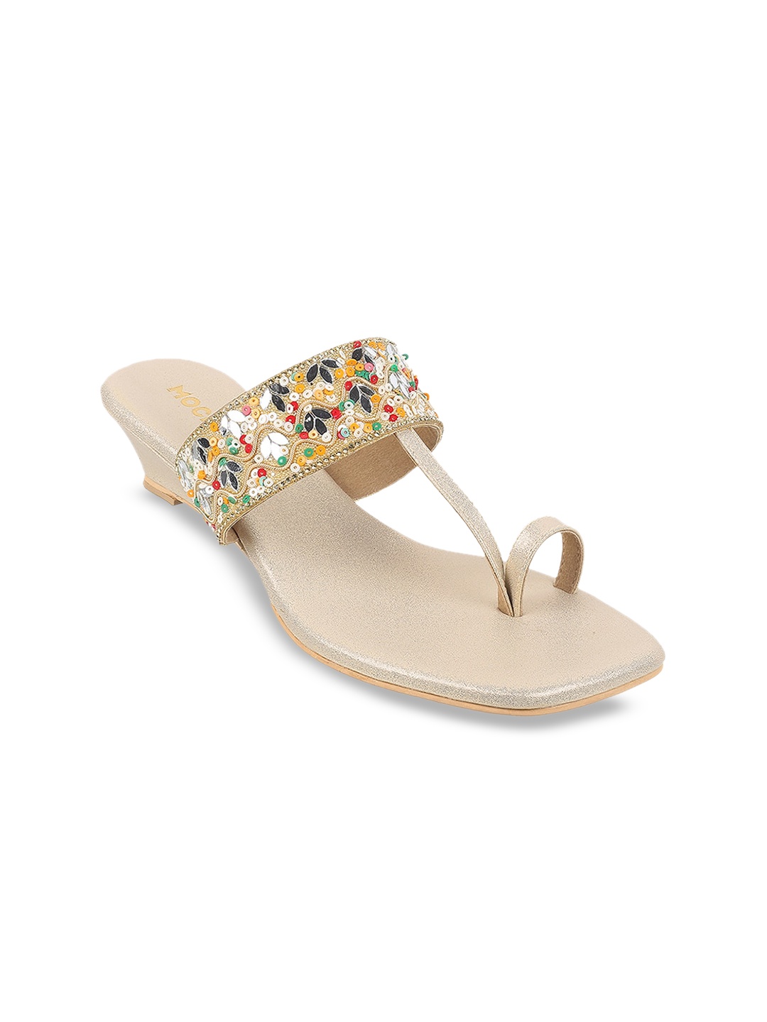 

Mochi Ethnic Embellished One Toe Wedges, Gold