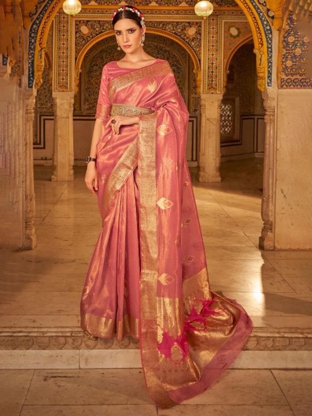 

DEVATITHI Woven Design Zari Banarasi Saree, Pink